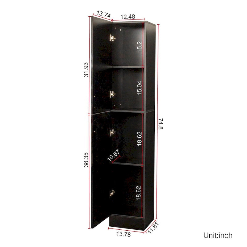 Freestanding Cabinet with Inadjustable Shelves and two Doors ,black