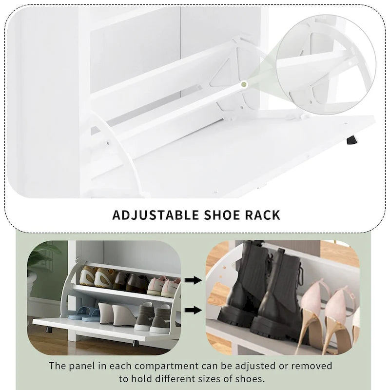 Entryway Organizer with 2 Flip Drawers, Wood Grain Pattern Top Shoe Cabinet with Drawer, Shoe Rack with Adjustable Panel