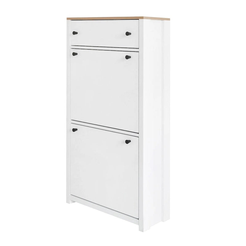 Entryway Organizer with 2 Flip Drawers, Wood Grain Pattern Top Shoe Cabinet with Drawer, Shoe Rack with Adjustable Panel