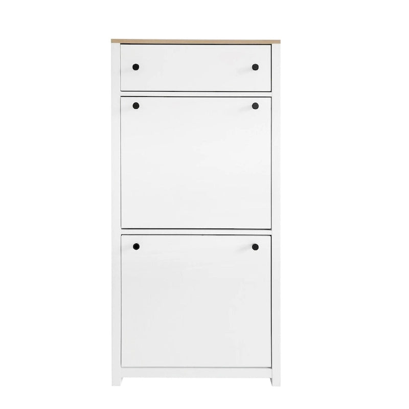 Entryway Organizer with 2 Flip Drawers, Wood Grain Pattern Top Shoe Cabinet with Drawer, Shoe Rack with Adjustable Panel