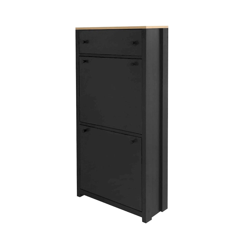 Entryway Organizer with 2 Flip Drawers, Wood Grain Pattern Top Shoe Cabinet with Drawer, Shoe Rack with Adjustable Panel