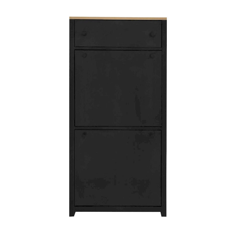 Entryway Organizer with 2 Flip Drawers, Wood Grain Pattern Top Shoe Cabinet with Drawer, Shoe Rack with Adjustable Panel