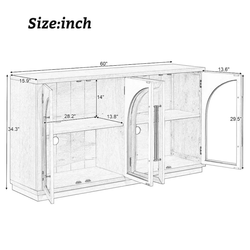 Sideboard with Metal Handles and Adjustable Shelves