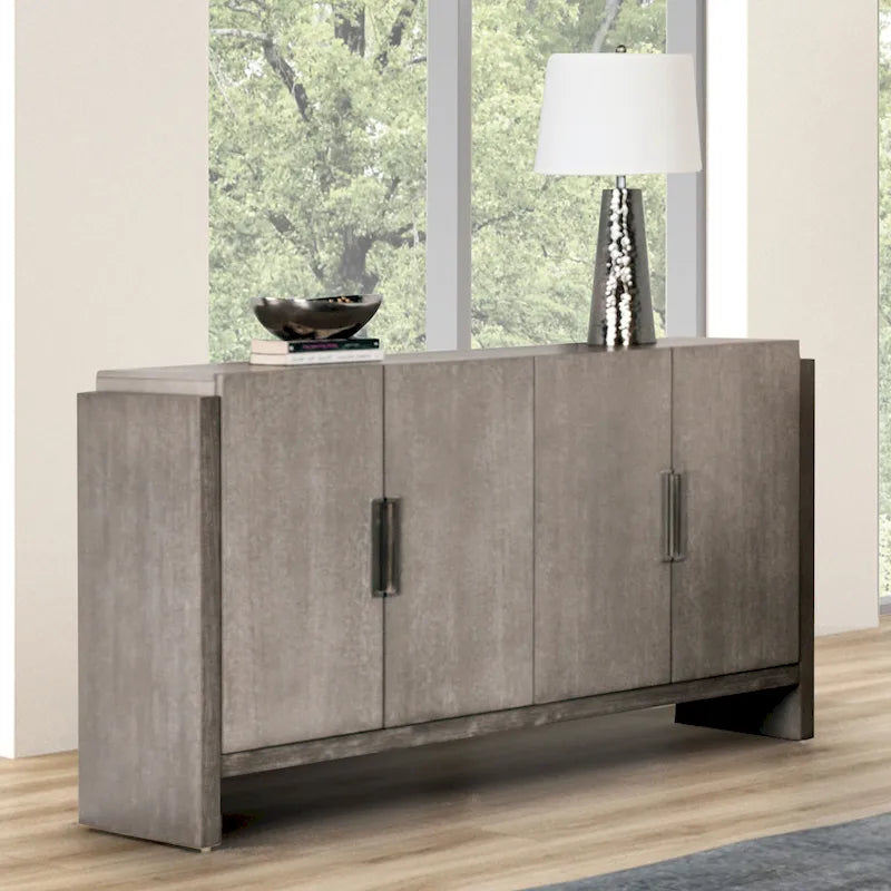 Transitional Grey Solid Wood Dining Server with Doors
