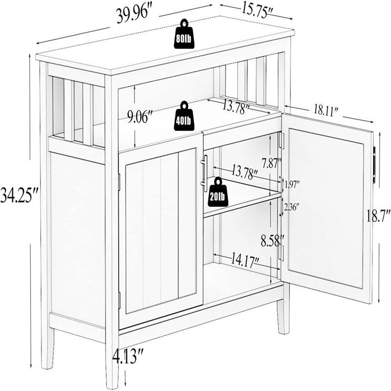 Buffet Cabinet with Storage Kitchen - 15.75D x 39.96W x 34.25H