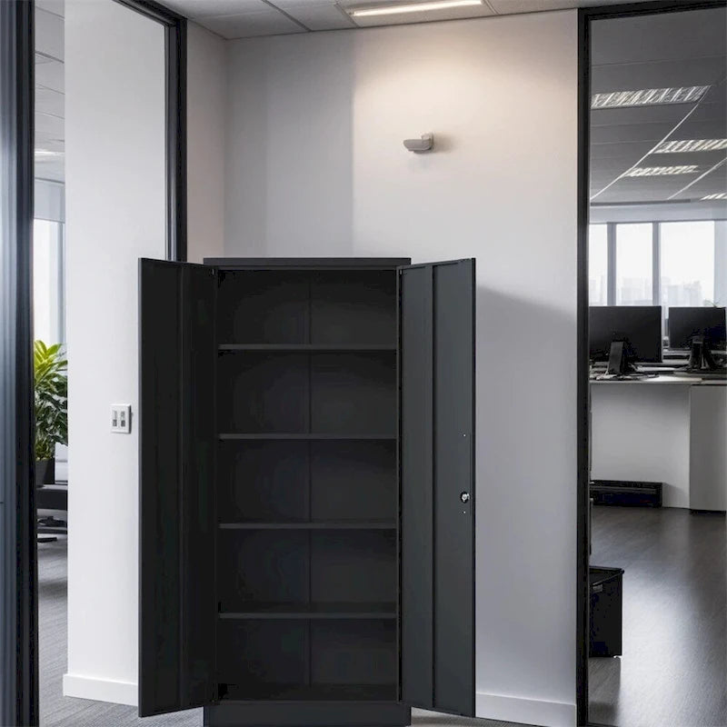 71H Metal Lockable Storage Cabinet with Doors and 4 Shelves