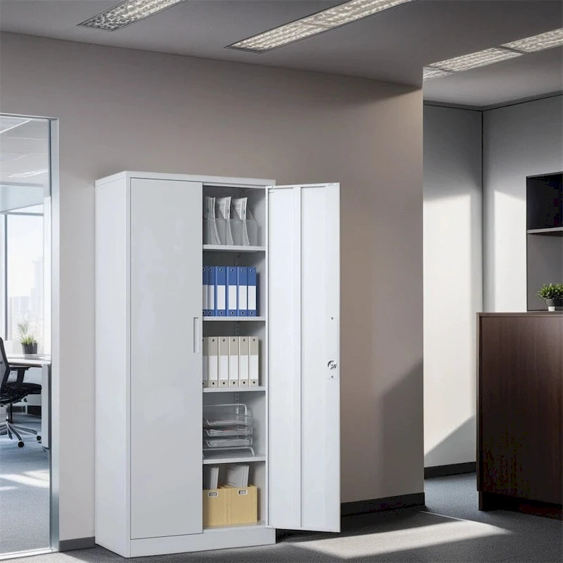 71H Metal Lockable Storage Cabinet with Doors and 4 Shelves