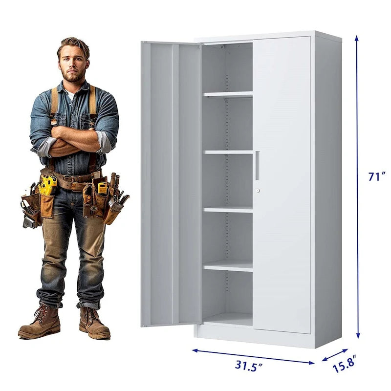 71H Metal Lockable Storage Cabinet with Doors and 4 Shelves