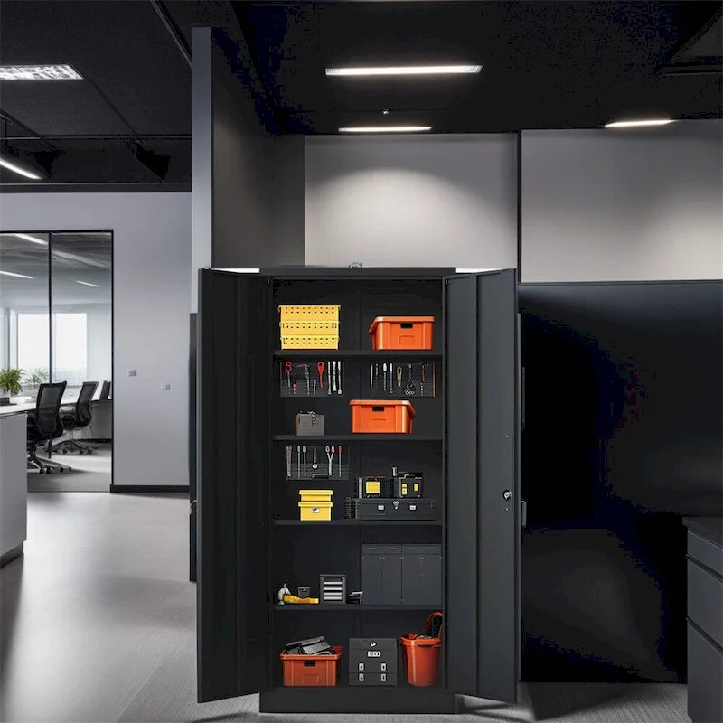 71H Metal Lockable Storage Cabinet with Doors and 4 Shelves