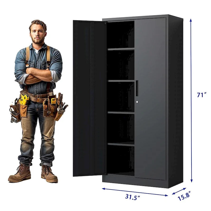 71H Metal Lockable Storage Cabinet with Doors and 4 Shelves