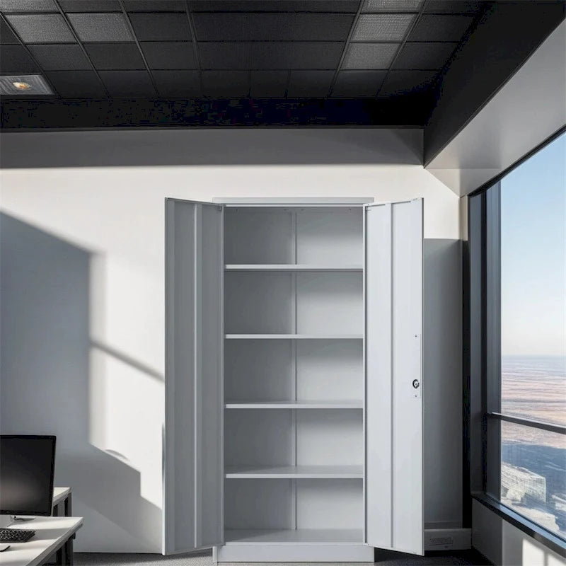 71H Metal Lockable Storage Cabinet with Doors and 4 Shelves
