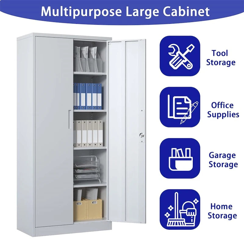 71H Metal Lockable Storage Cabinet with Doors and 4 Shelves