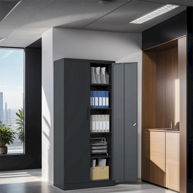 71H Metal Lockable Storage Cabinet with Doors and 4 Shelves