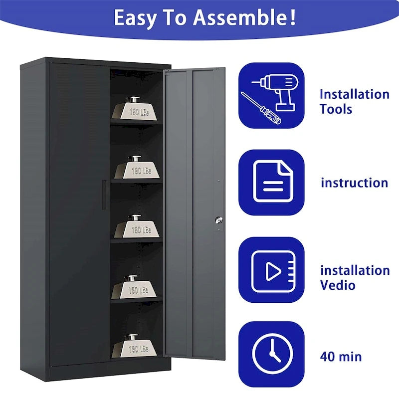 71H Metal Lockable Storage Cabinet with Doors and 4 Shelves