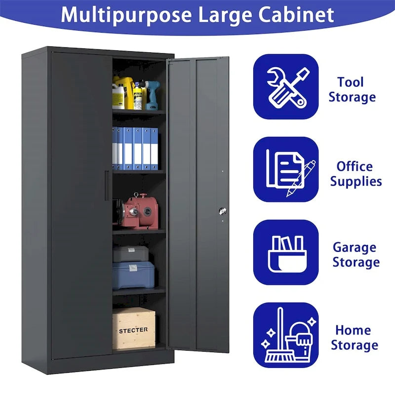 71H Metal Lockable Storage Cabinet with Doors and 4 Shelves