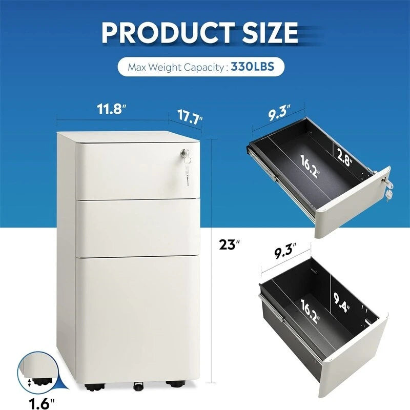 3-Drawer Slim Vertical File Cabinet