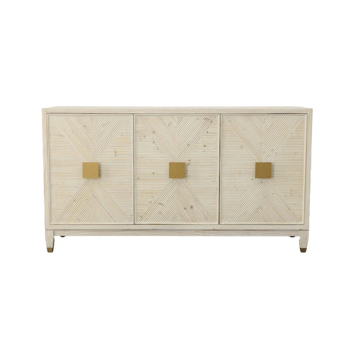3-Door Sideboard with Routed Pine Fronts and Gold Accents