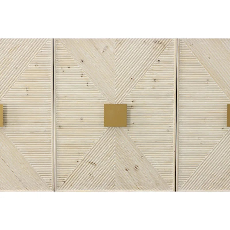 3-Door Sideboard with Routed Pine Fronts and Gold Accents