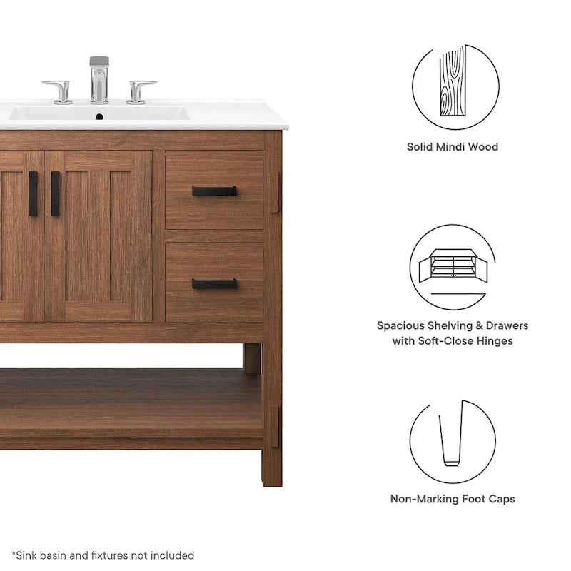 36" Wood Bathroom Vanity Cabinet (Sink Basin Not Included)