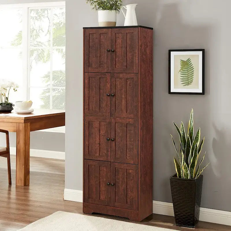 Tall Storage Cabinet with 8 Doors and 4 Shelves Wall Storage Cabinet - 24.00L * 12.80W * 72.40H
