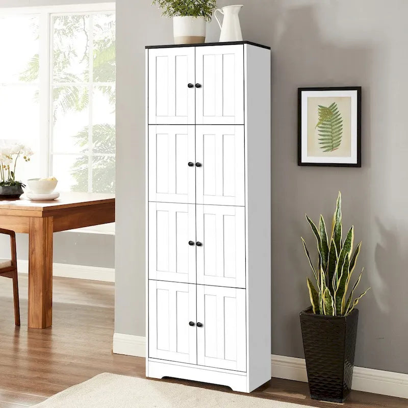 Tall Storage Cabinet with 8 Doors and 4 Shelves Wall Storage Cabinet - 24.00L * 12.80W * 72.40H