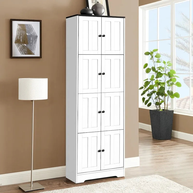 Tall Storage Cabinet with 8 Doors and 4 Shelves Wall Storage Cabinet - 24.00L * 12.80W * 72.40H