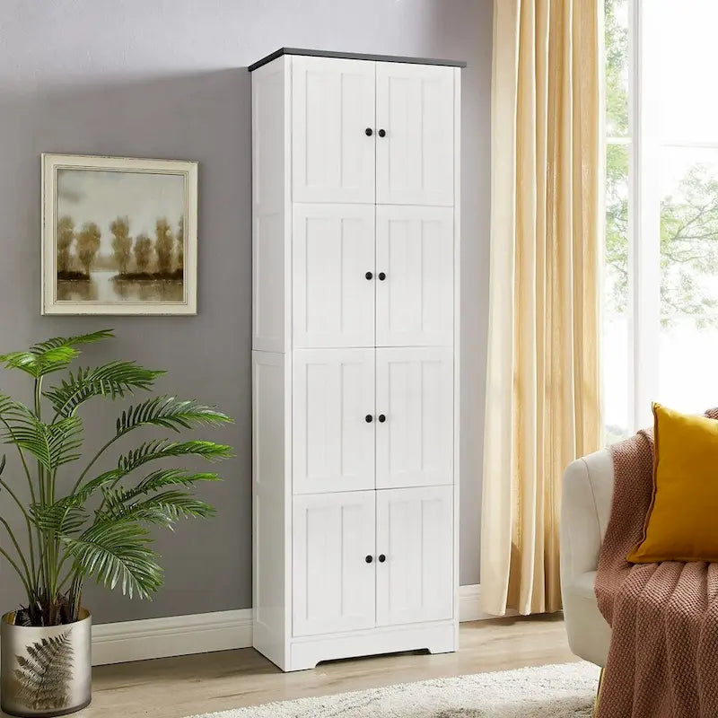 Tall Storage Cabinet with 8 Doors and 4 Shelves Wall Storage Cabinet - 24.00L * 12.80W * 72.40H