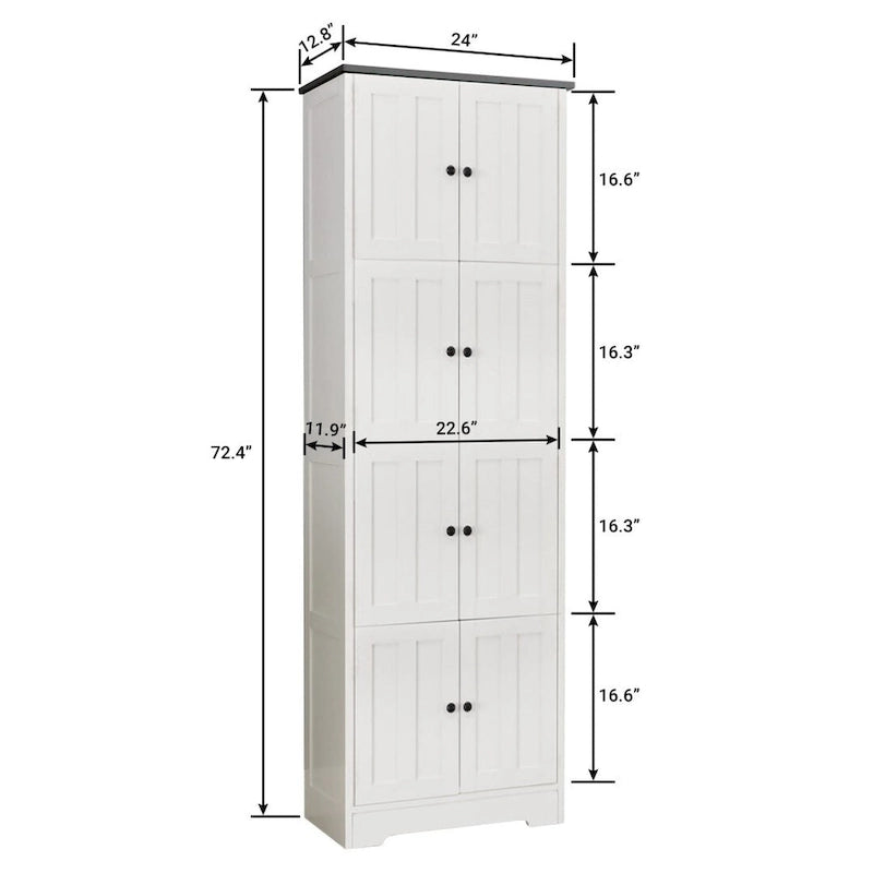 Tall Storage Cabinet with 8 Doors and 4 Shelves Wall Storage Cabinet - 24.00L * 12.80W * 72.40H