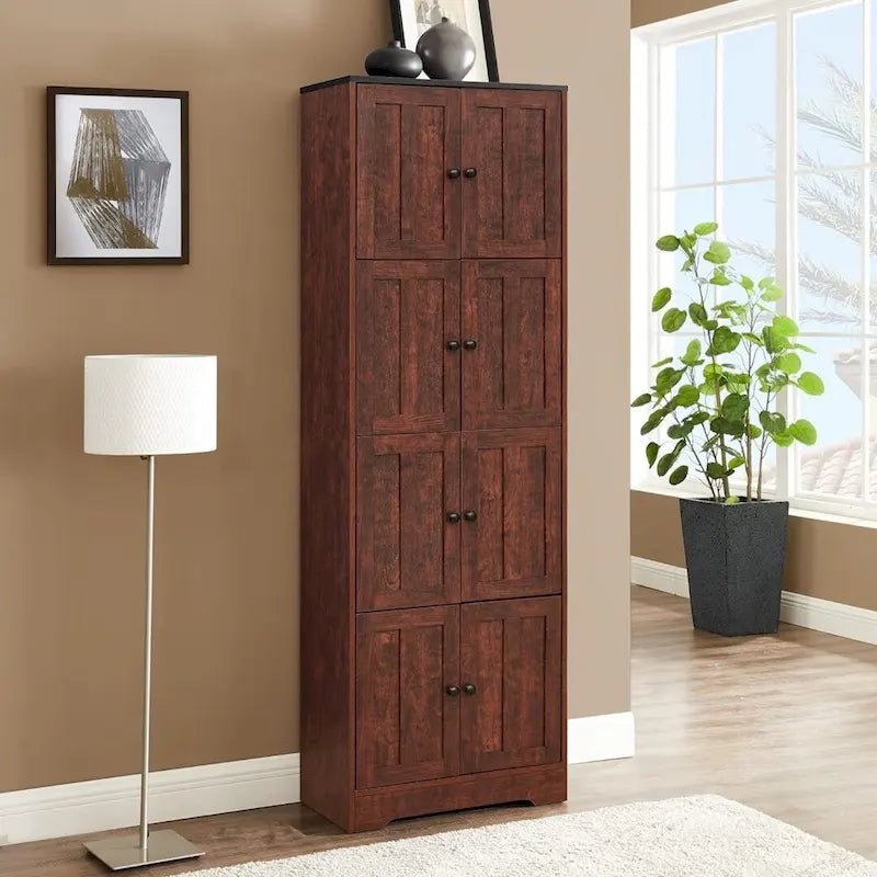 Tall Storage Cabinet with 8 Doors and 4 Shelves Wall Storage Cabinet - 24.00L * 12.80W * 72.40H