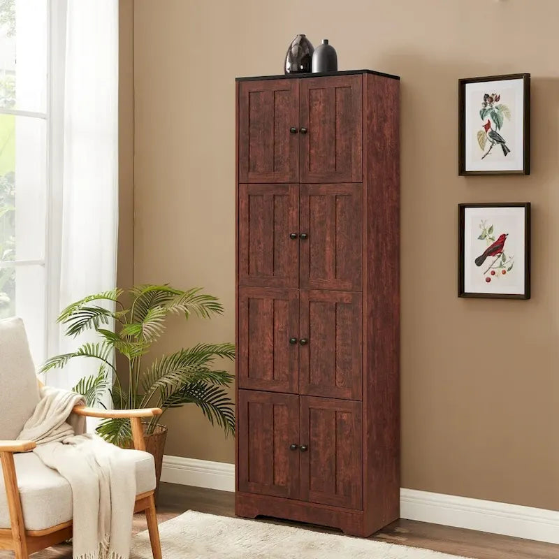 Tall Storage Cabinet with 8 Doors and 4 Shelves Wall Storage Cabinet - 24.00L * 12.80W * 72.40H