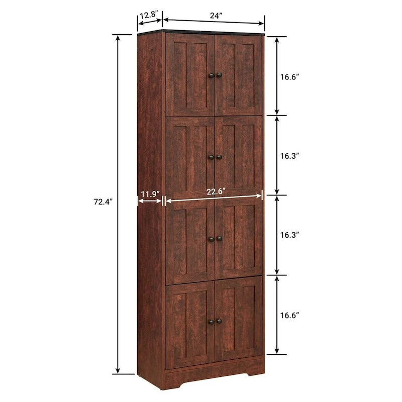 Tall Storage Cabinet with 8 Doors and 4 Shelves Wall Storage Cabinet - 24.00L * 12.80W * 72.40H