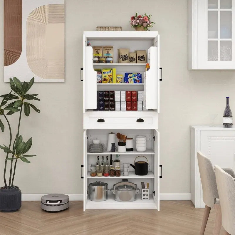 71 Kitchen Pantry Storage Cabinet with 4 Doors,1 Drawer, 2 Adjustable Shelves