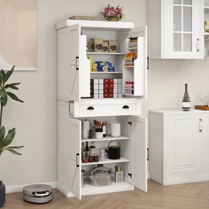 71 Kitchen Pantry Storage Cabinet with 4 Doors,1 Drawer, 2 Adjustable Shelves