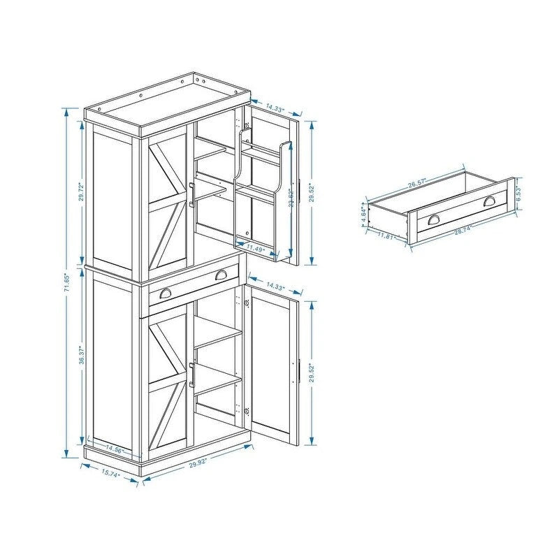 71 Kitchen Pantry Storage Cabinet with 4 Doors,1 Drawer, 2 Adjustable Shelves