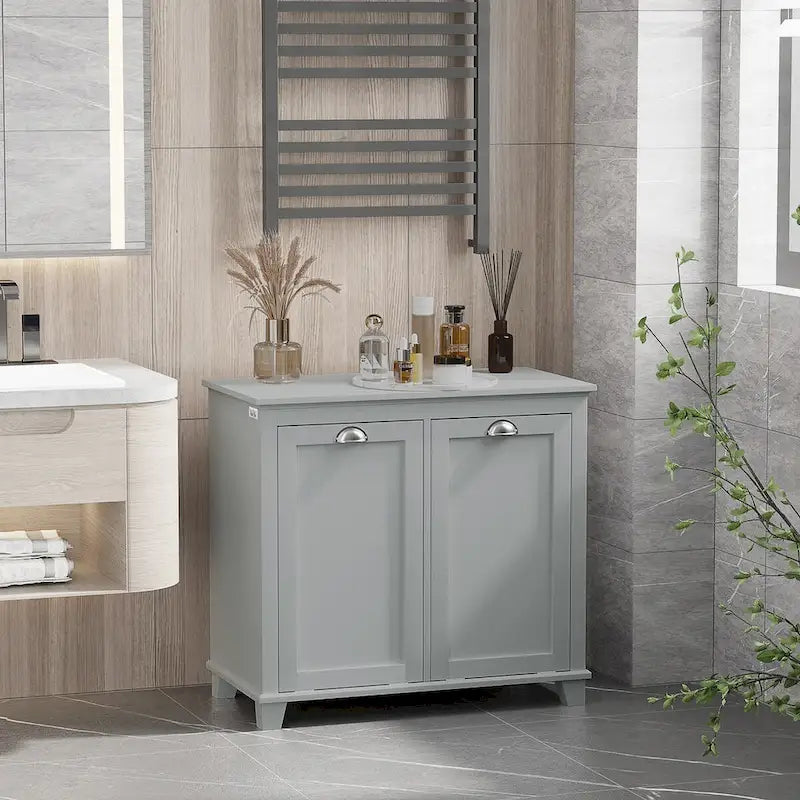 Tilt-Out Laundry Sorter Cabinet,Bathroom Storage Organizer with Two-Compartment Tilt-Out Hamper