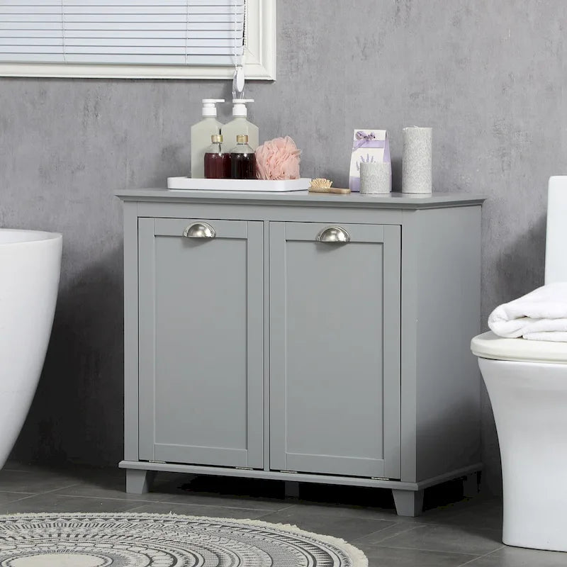 Tilt-Out Laundry Sorter Cabinet,Bathroom Storage Organizer with Two-Compartment Tilt-Out Hamper