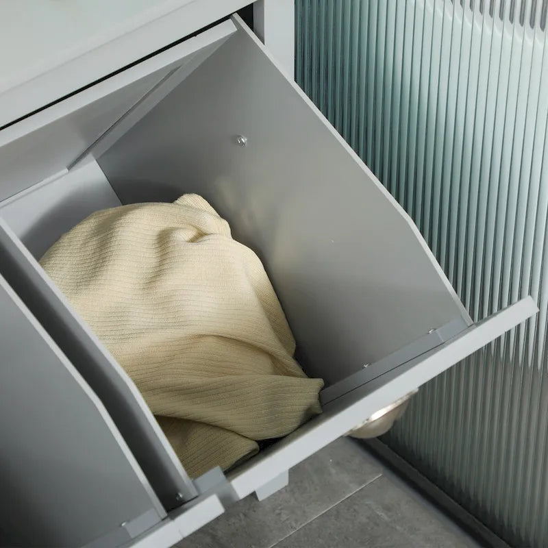Tilt-Out Laundry Sorter Cabinet,Bathroom Storage Organizer with Two-Compartment Tilt-Out Hamper