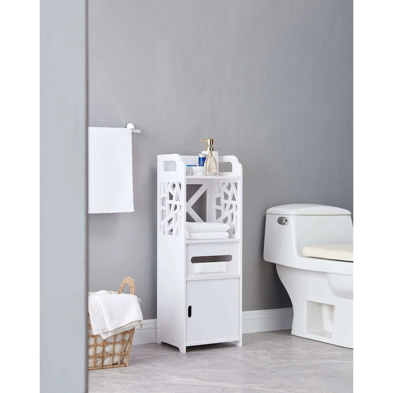Bathroom Floor Storage Cabinet, White