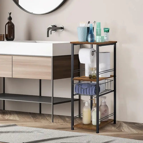 3 Tier Bathroom Towel Storage Shelf with Paper Hanger