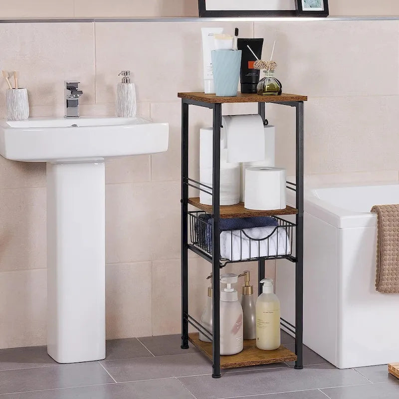3 Tier Bathroom Towel Storage Shelf with Paper Hanger