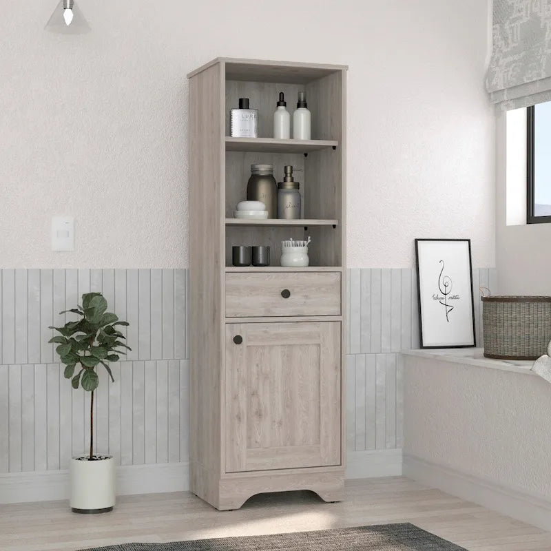 Bathroom Floor Cabinet,Two Interior Shelves,Two Open Shelves,Single Door,for Bathroom,Kitchen,Living Room