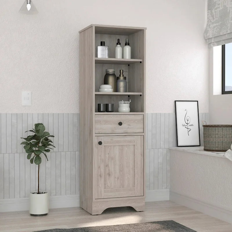 Bathroom Floor Cabinet,Two Interior Shelves,Two Open Shelves,Single Door,for Bathroom,Kitchen,Living Room