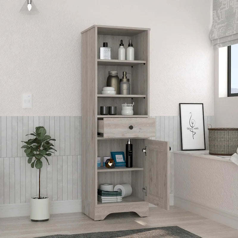 Bathroom Floor Cabinet,Two Interior Shelves,Two Open Shelves,Single Door,for Bathroom,Kitchen,Living Room