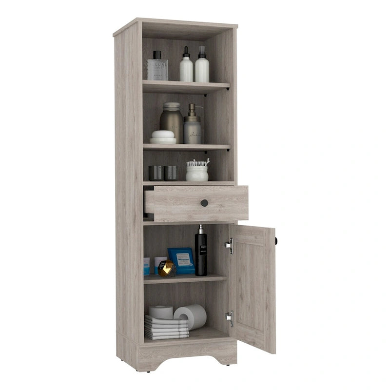Bathroom Floor Cabinet,Two Interior Shelves,Two Open Shelves,Single Door,for Bathroom,Kitchen,Living Room