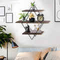 3Tier Metal Wall Shelves in Geometric Diamond for Home Display Storage