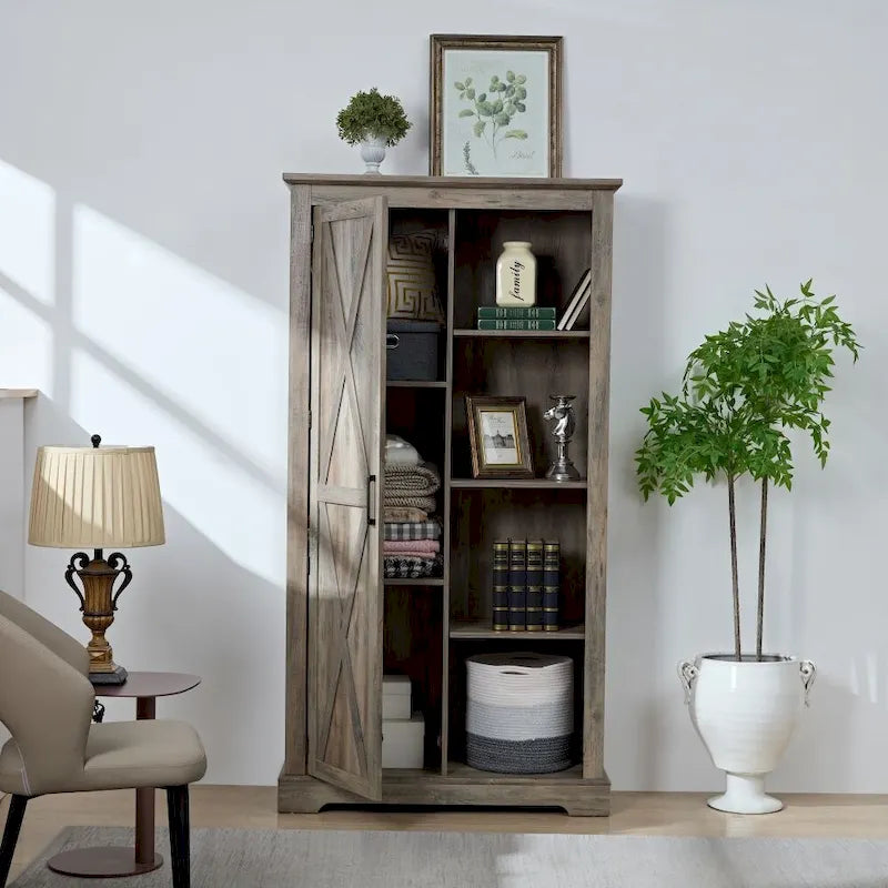 Rustic Tall Storage Cabinet Barn Door Storage