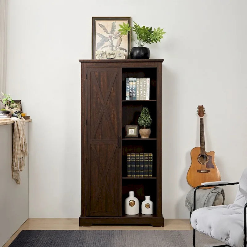 Rustic Tall Storage Cabinet Barn Door Storage