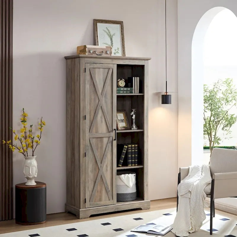 Rustic Tall Storage Cabinet Barn Door Storage