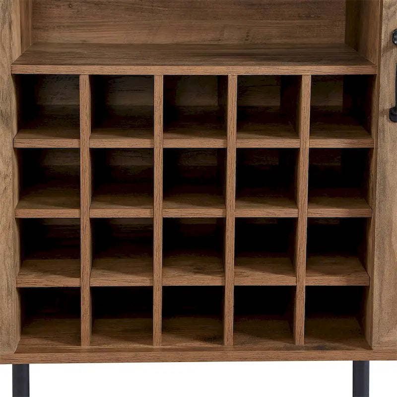 Faux Rattan Barn Door Wine Cabinet with Wine Rack and Wine Glass Rack