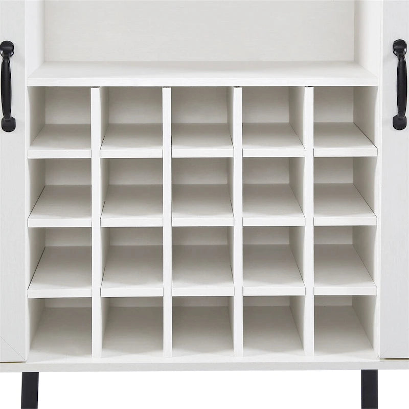 Faux Rattan Barn Door Wine Cabinet with Wine Rack and Wine Glass Rack